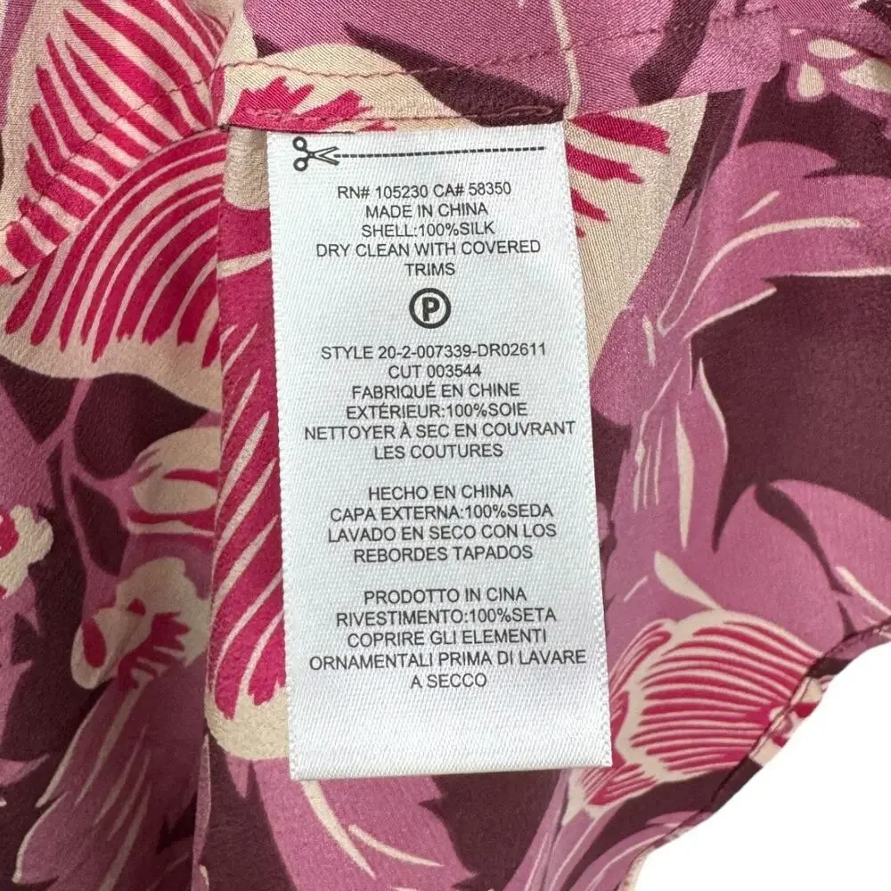 Equipment Allianna Floral Print Silk Dress Small Hawaiian Retro Midi Purple Red - Picture 8 of 9